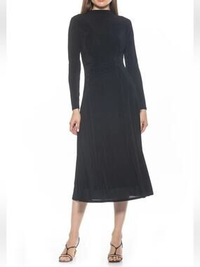 Alexia Admor Black Maxi Dress XL Long Sleeve Draped Back Formal NWT Conservative